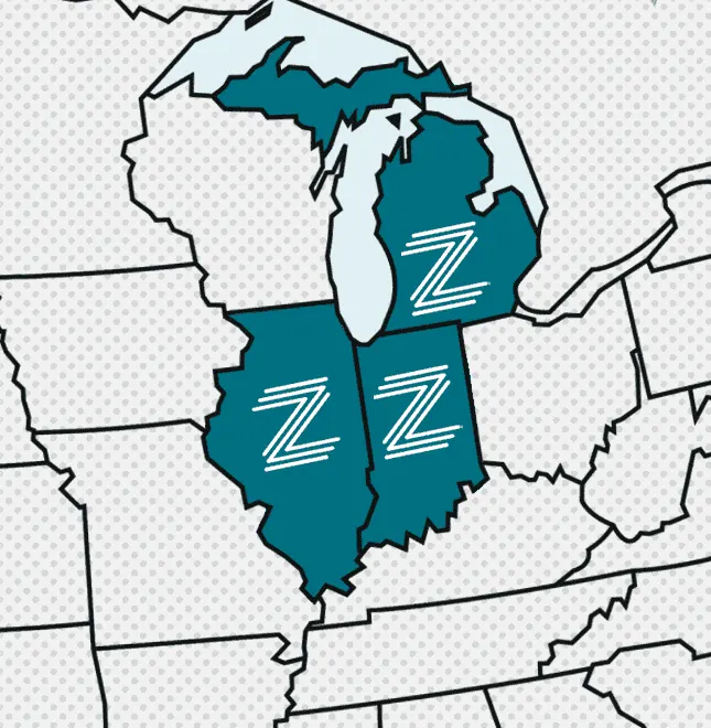 Map of Illinois, Indiana and Michigan where Zing Health plans are available Map of Illinois, Indiana and Michigan where Zing Health plans are available